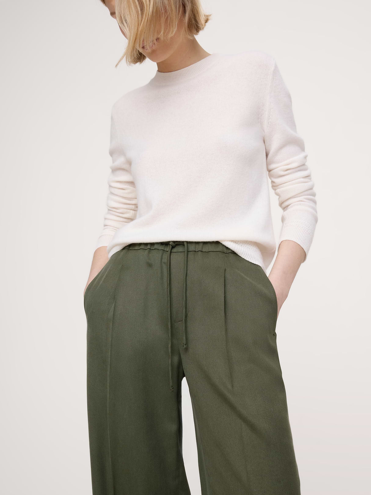 High-Rise Wide-Leg Drapey TENCEL™ Pull-On Pant - Spiced Olive Green