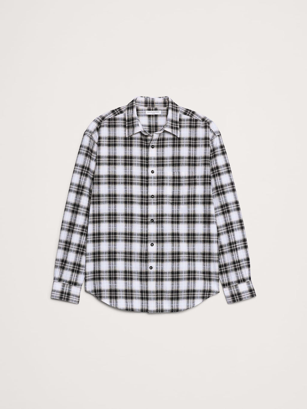 Relaxed-Fit Slub Cotton Shirt - White & Black Plaid