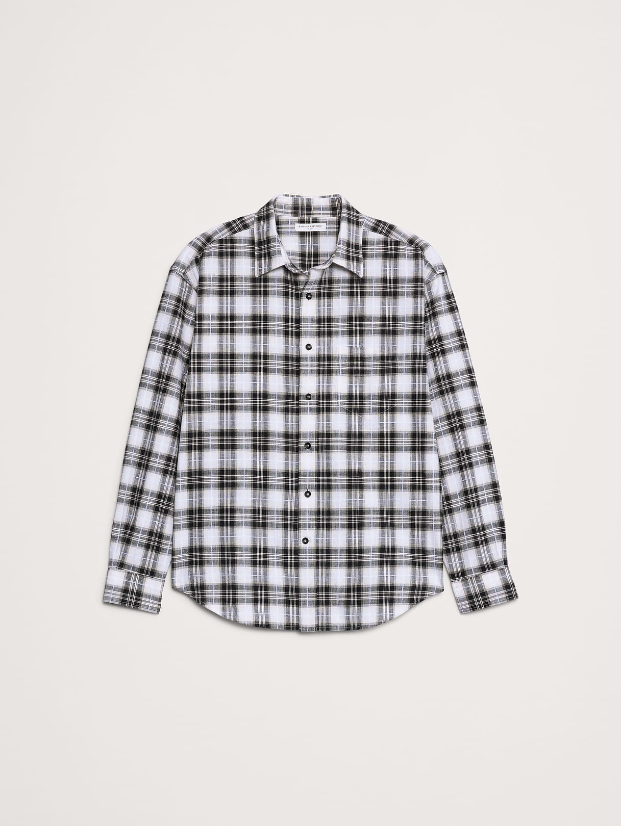 Relaxed-Fit Slub Cotton Shirt - White & Black Plaid