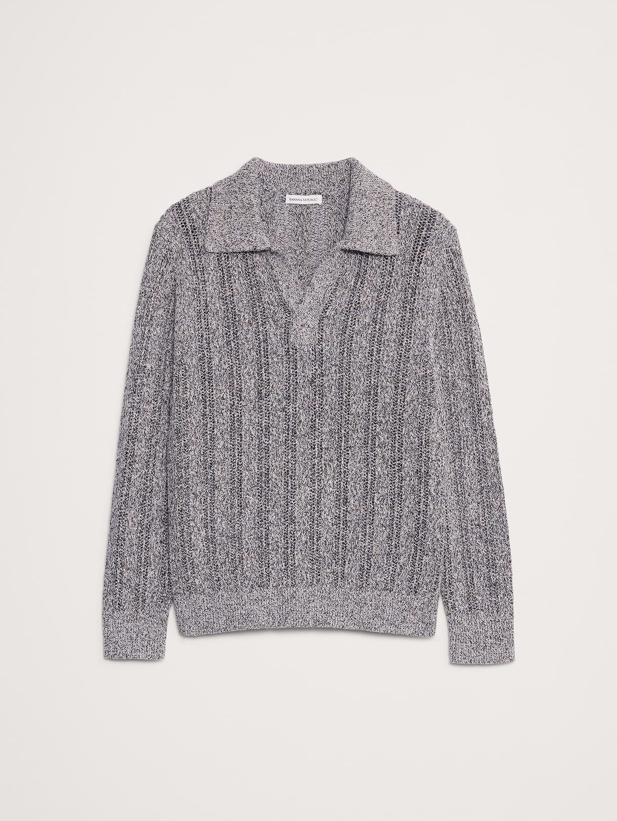 Cotton-Blend Zig-Zag Sweater Polo - Salt, Pepper, & Camel Marl