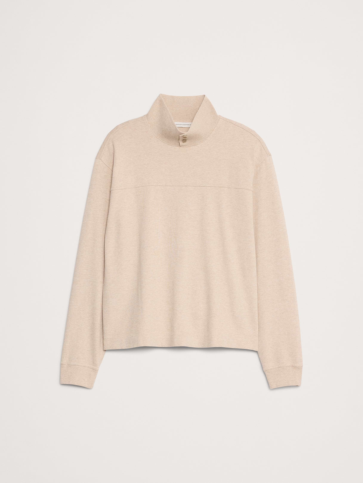 Cotton Fleece Mock Neck Sweatshirt - Heather Oatmeal