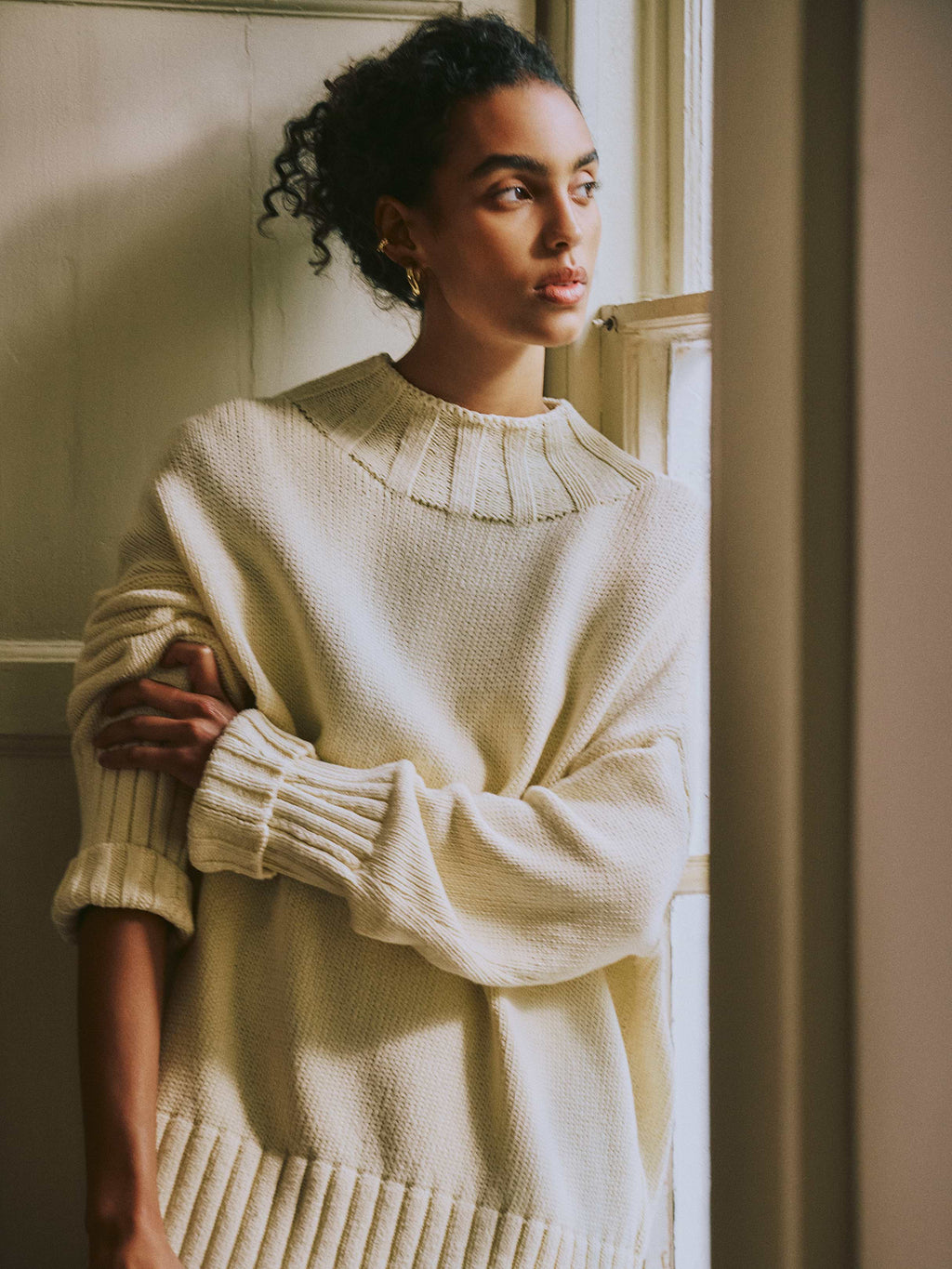 Chunky Cotton Tunic Sweater - Mother of Pearl Cream