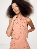 Embellished Chiffon Open-Back Tank - Pink with Embroidery