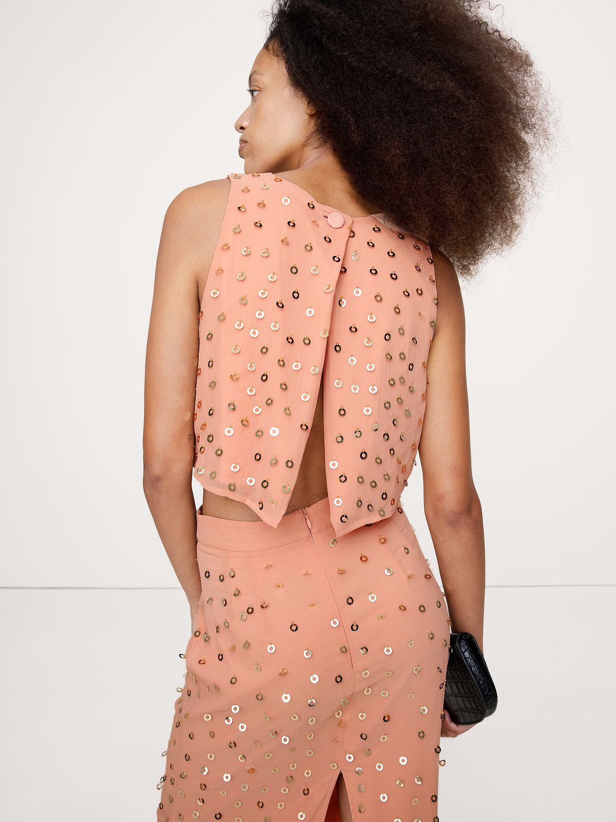 Embellished Chiffon Open-Back Tank - Pink with Embroidery