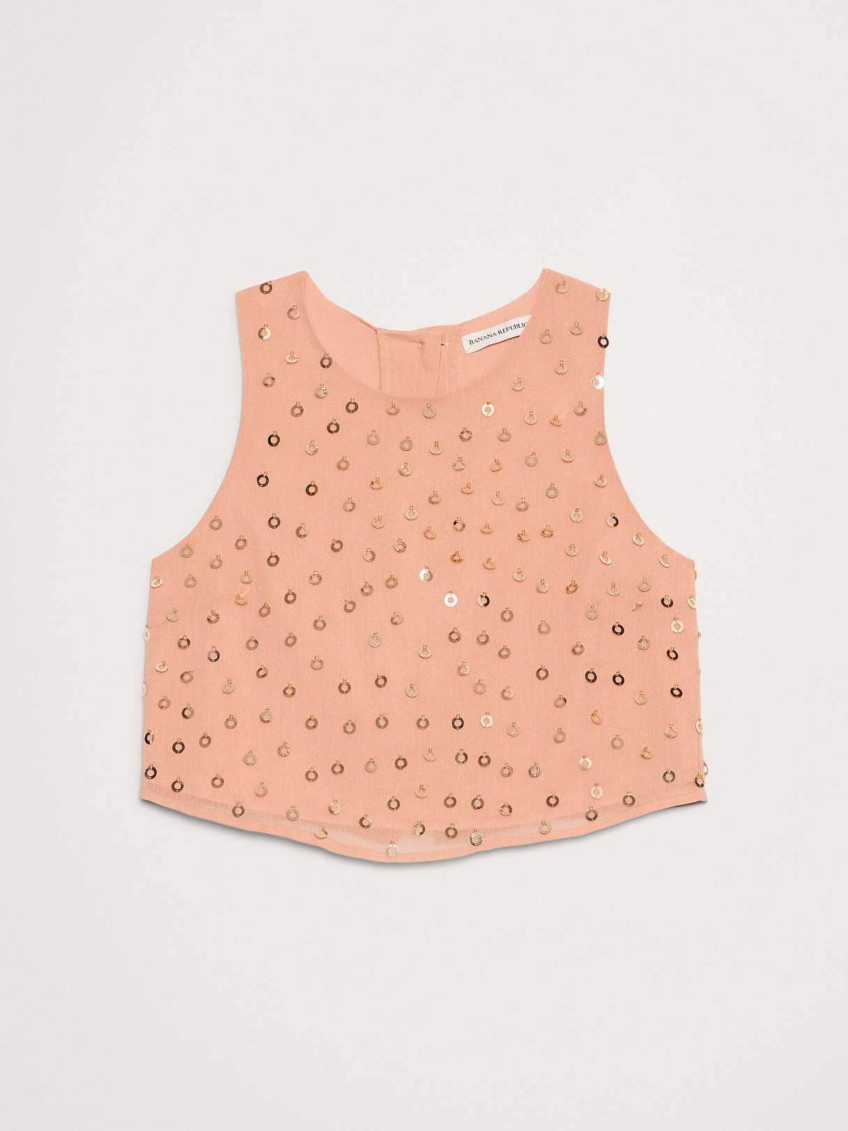 Embellished Chiffon Open-Back Tank - Pink with Embroidery