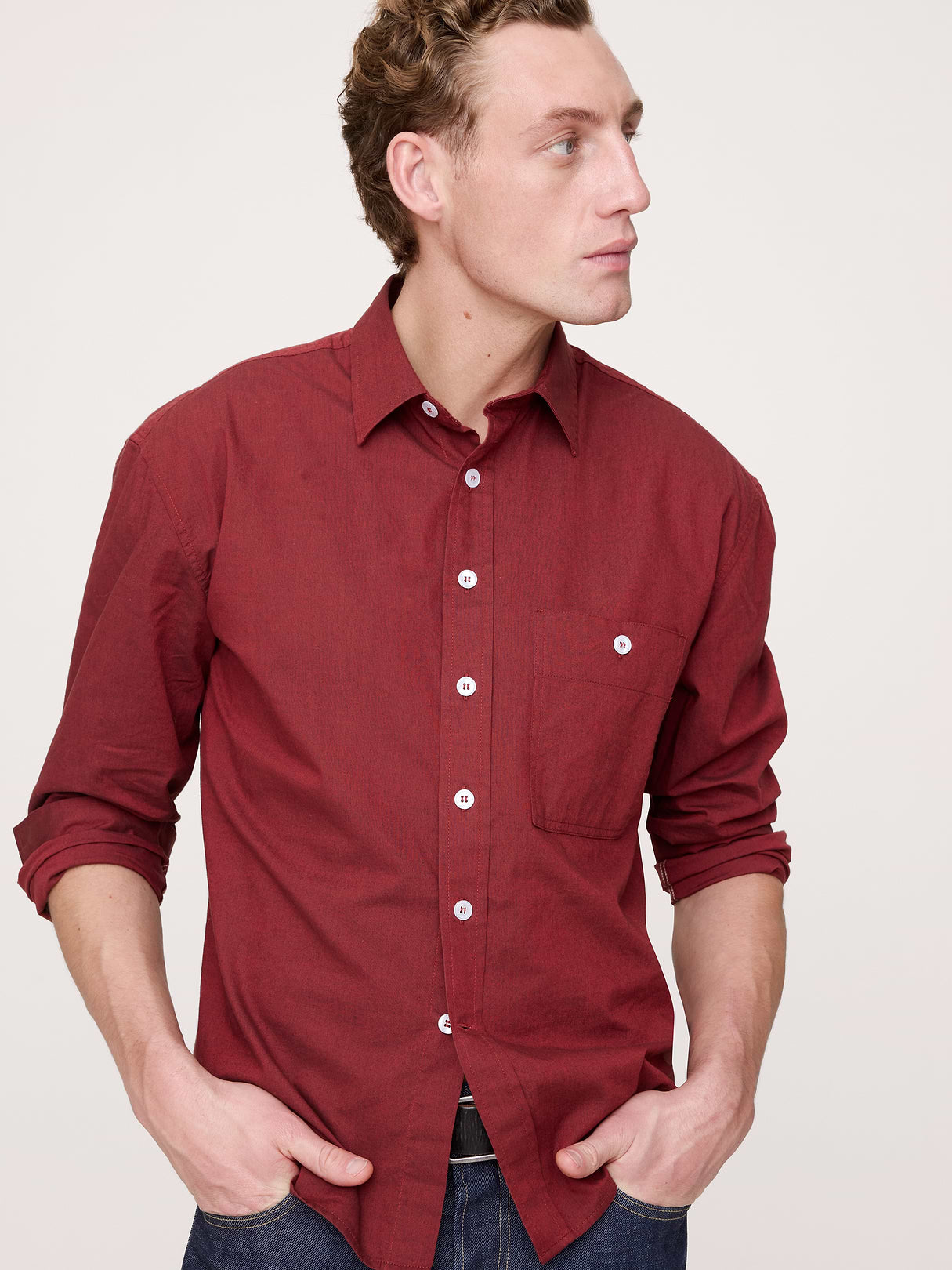 Relaxed-Fit Washed Cotton Poplin Shirt - Red