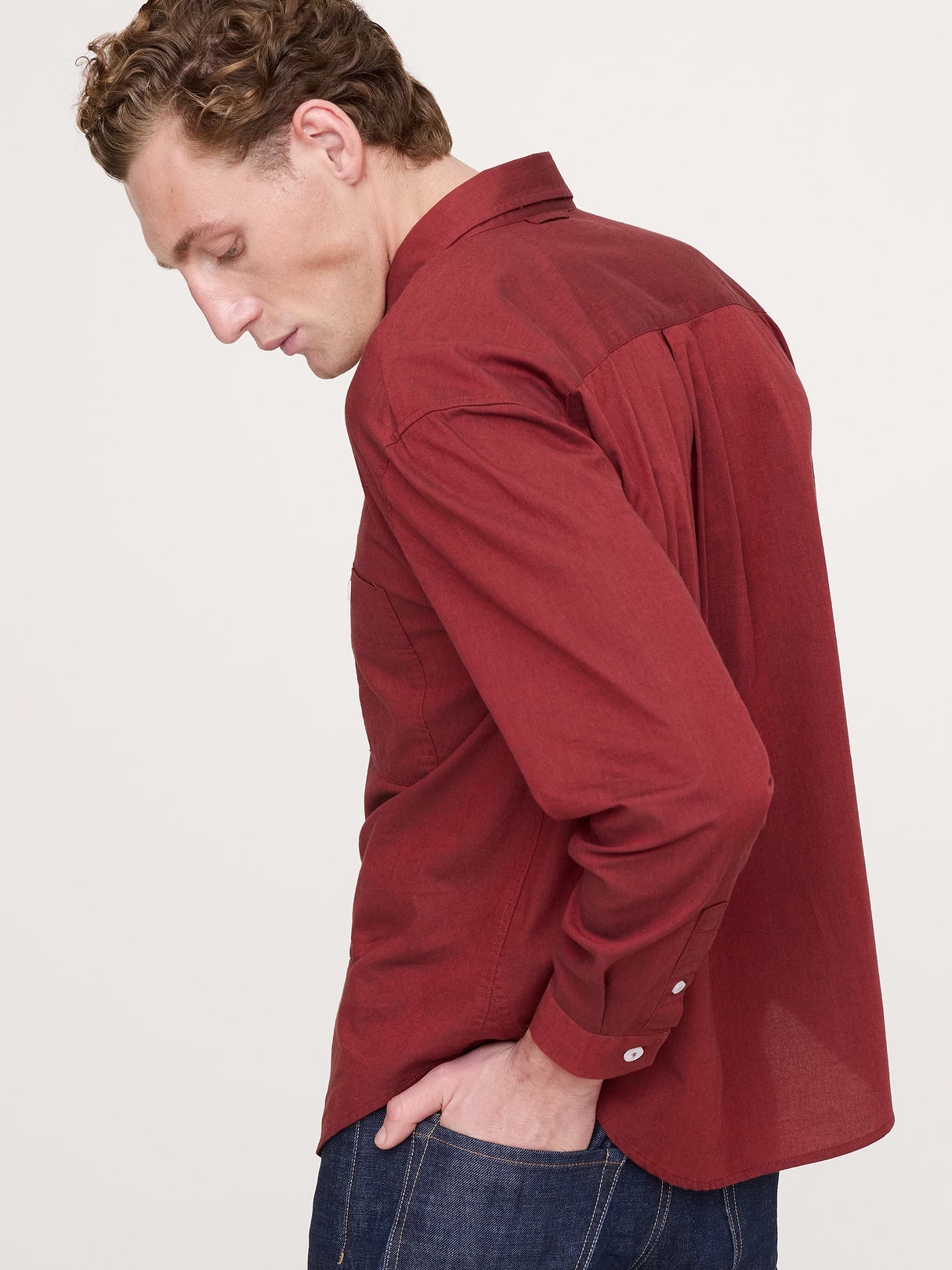 Relaxed-Fit Washed Cotton Poplin Shirt - Red
