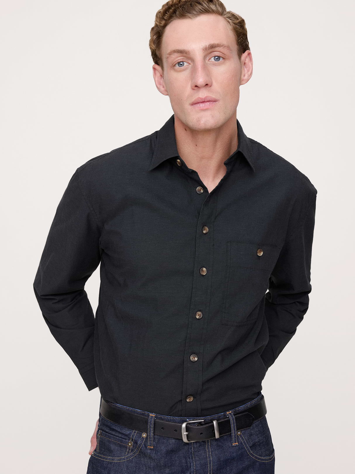 Relaxed-Fit Washed Cotton Poplin Shirt - Black