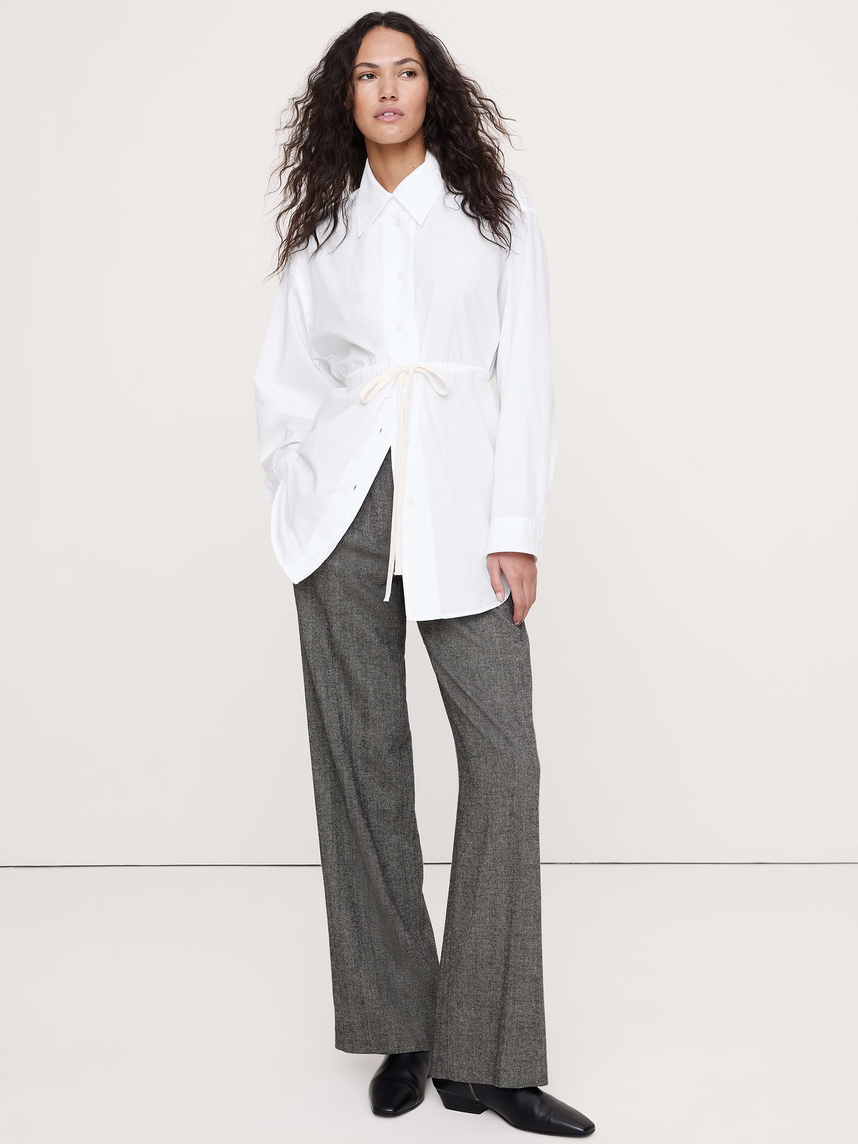 Cotton Poplin Drawstring-Waist Tunic - White
