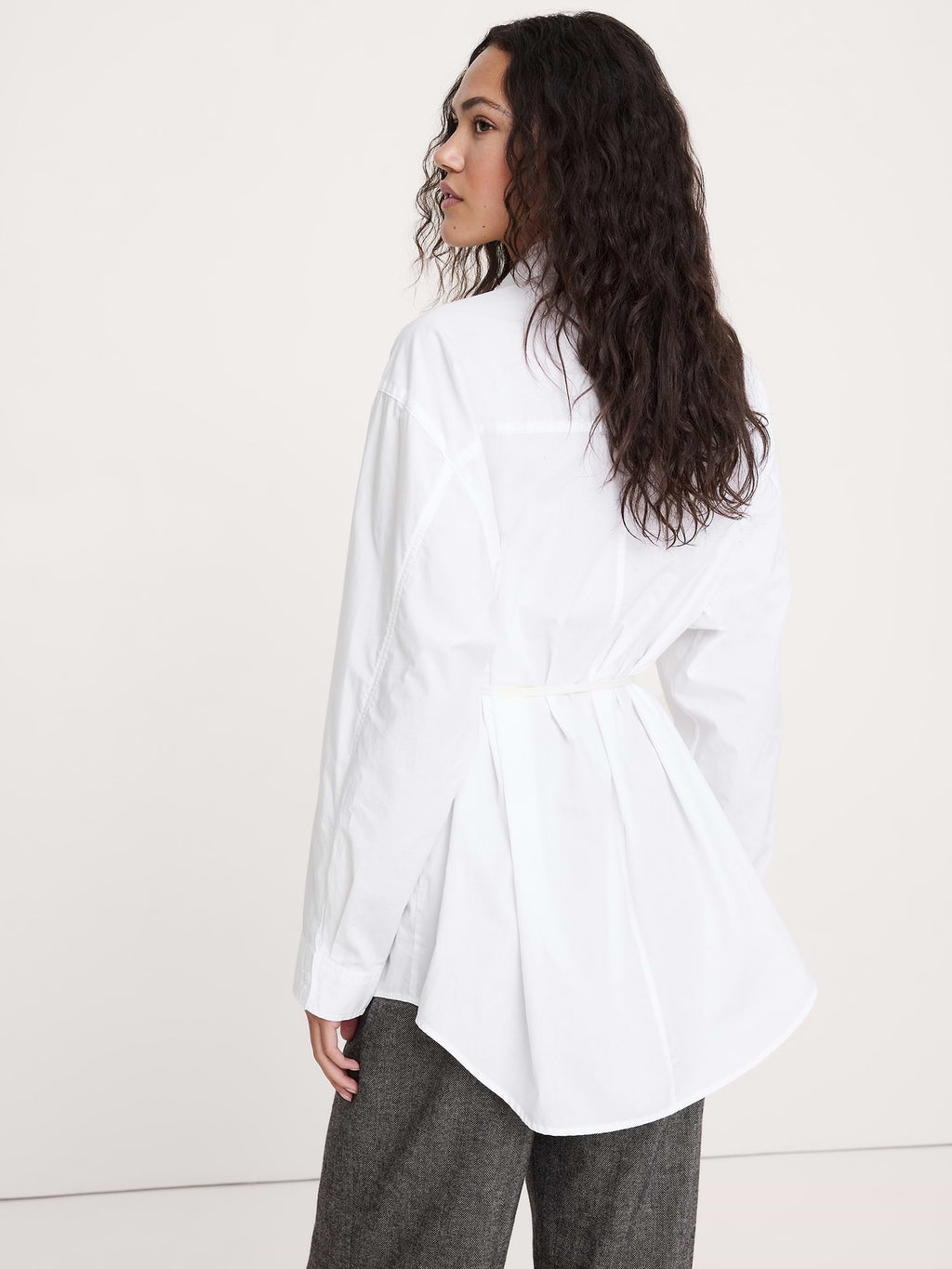 Cotton Poplin Drawstring-Waist Tunic - White