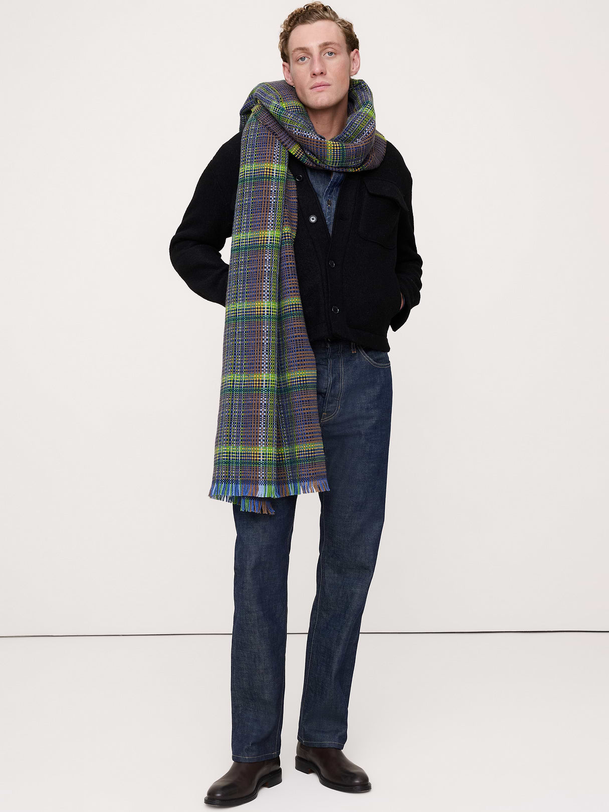 Italian Plaid Wool-Blend Scarf - Green