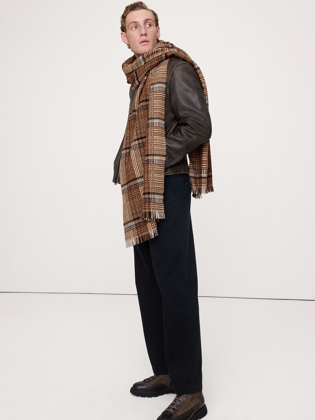 Italian Plaid Wool-Blend Scarf - Brown