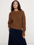 Chunky Cotton Crew-Neck Sweater - Cinnamon Coffee Brown
