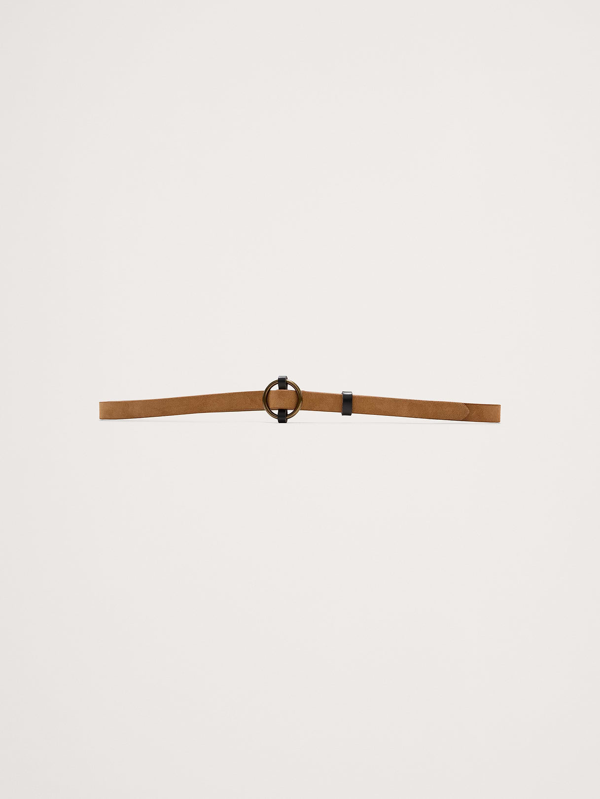 Leather Circle-Buckle Skinny Belt - Beige Suede