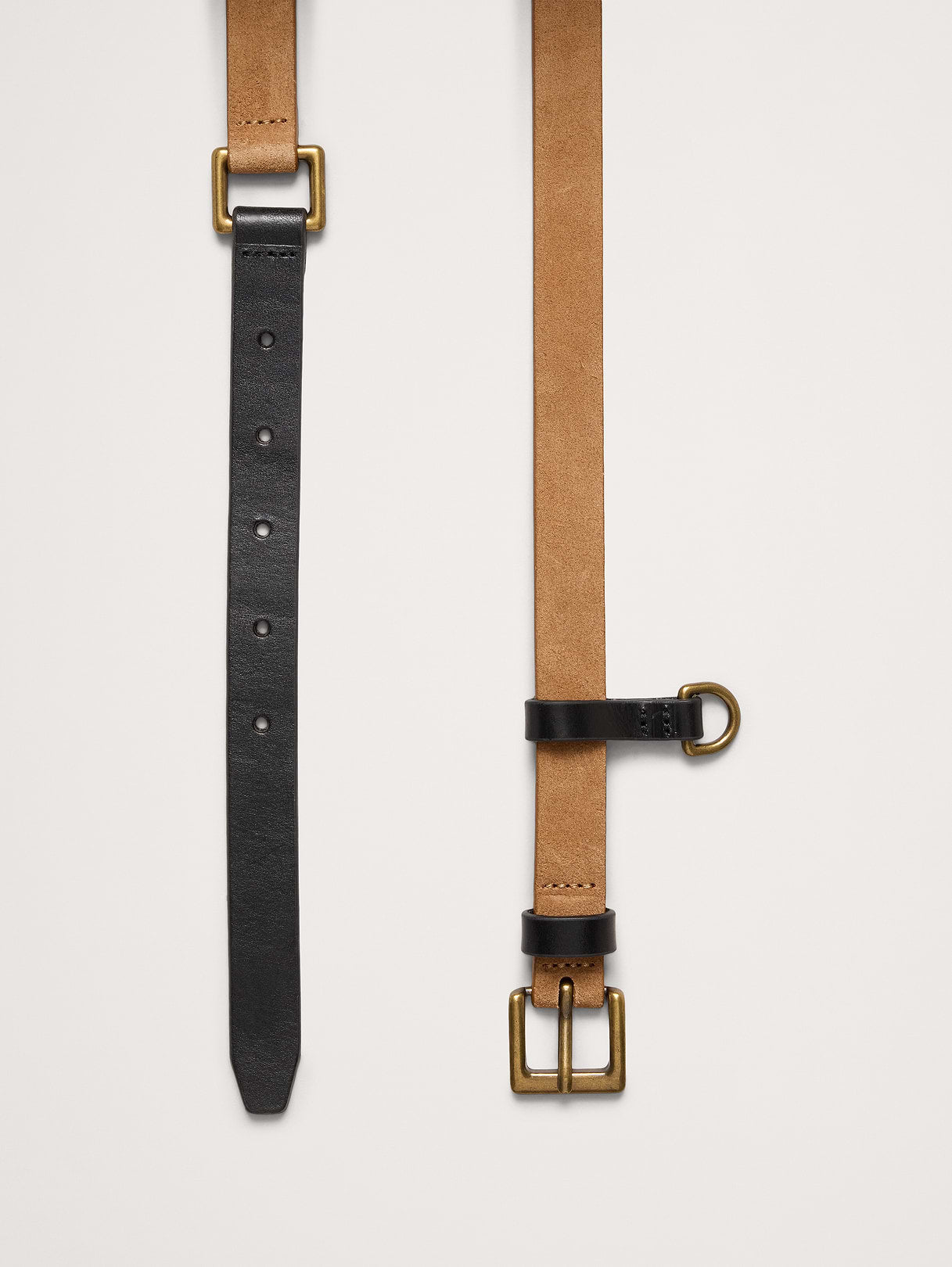 Two-Tone Leather Skinny Utility Belt - Camel & Black