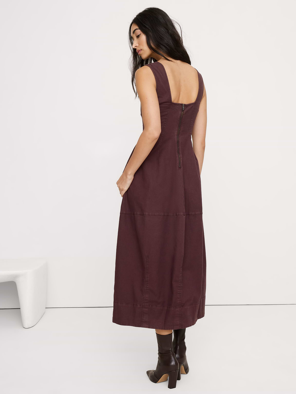 Stretch-Cotton Barrel Midi Dress - Molasses Brown
