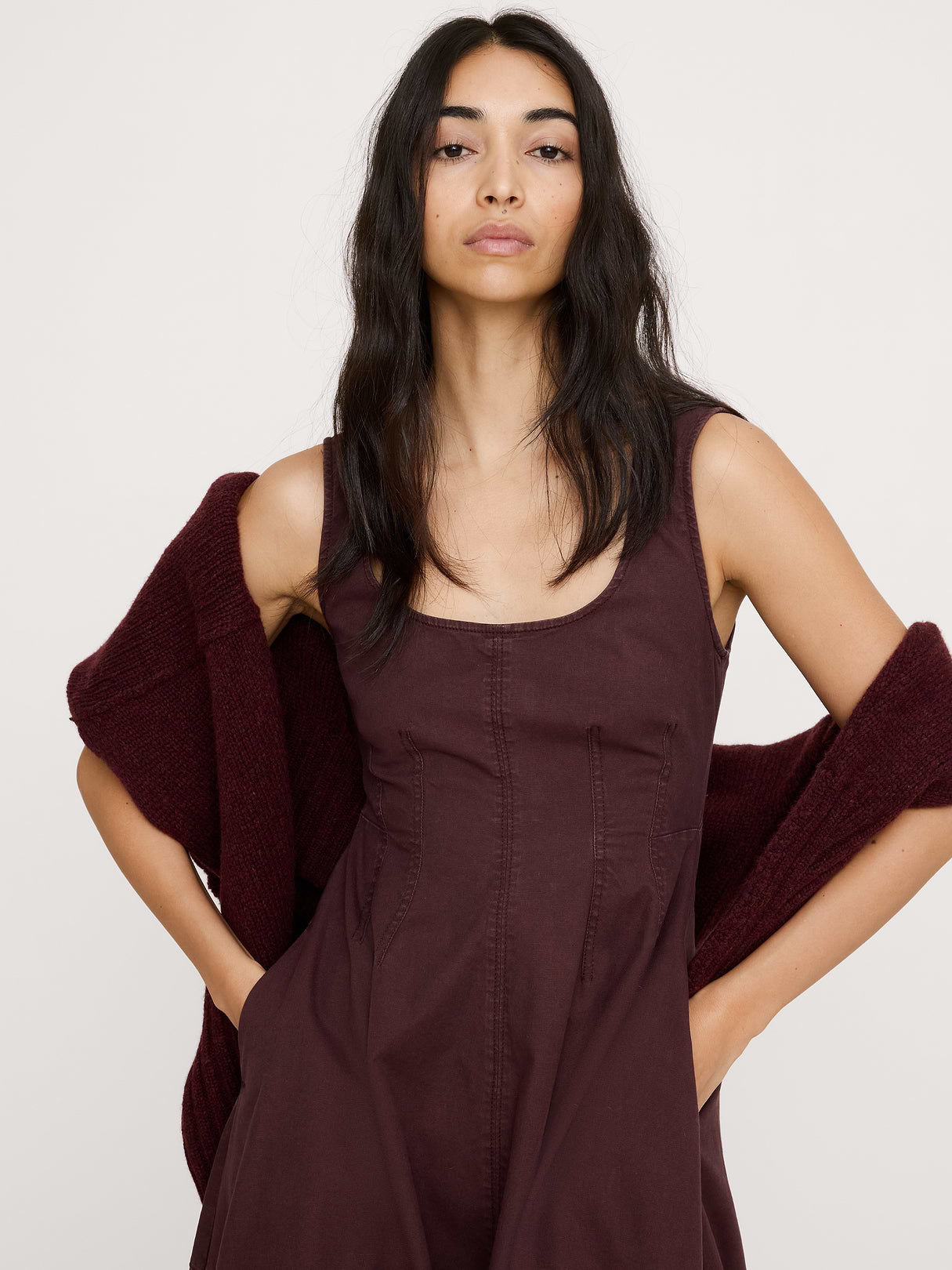 Stretch-Cotton Barrel Midi Dress - Molasses Brown