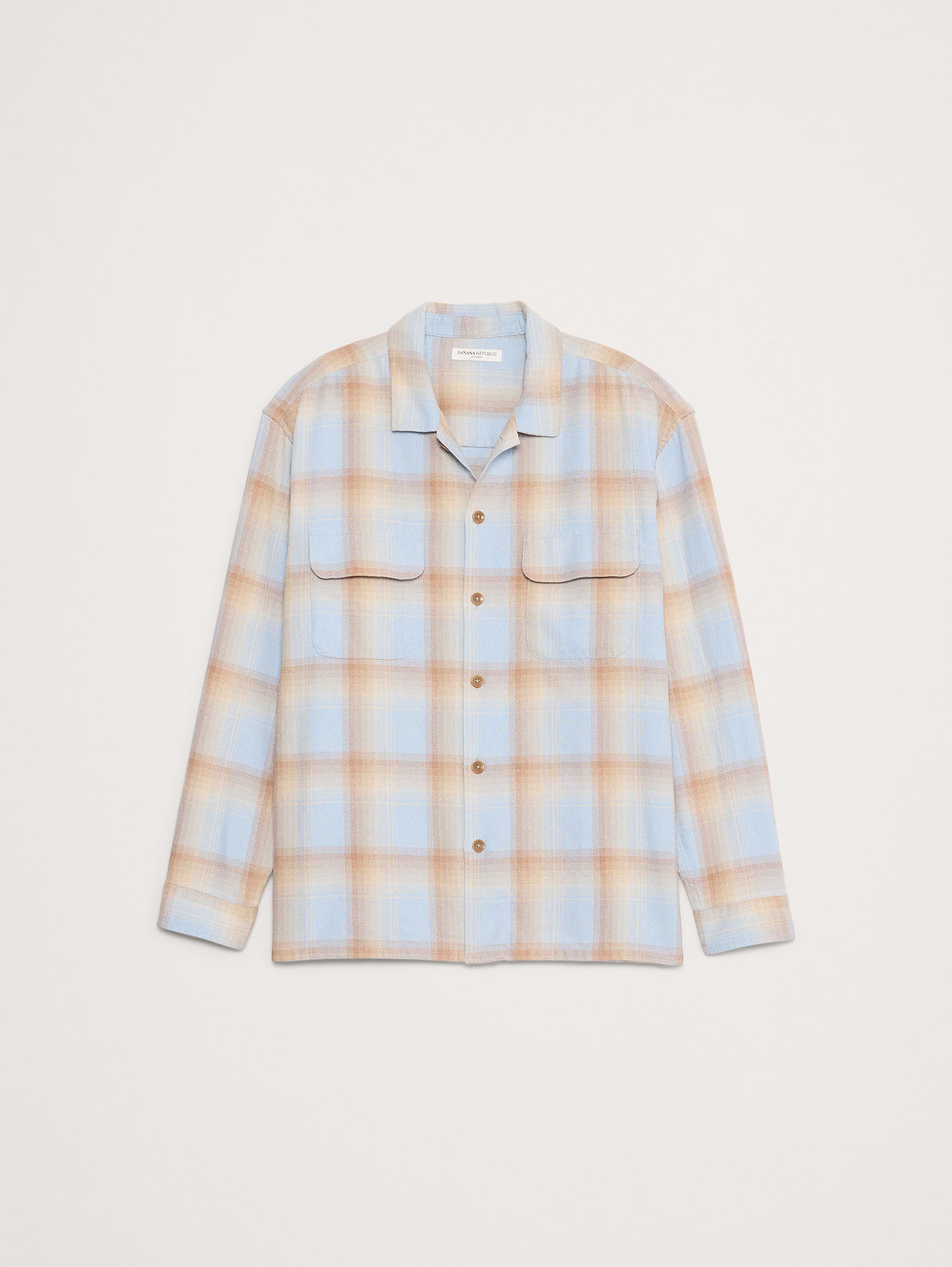 Relaxed-Fit Washed Cotton Resort Shirt - Blue Plaid
