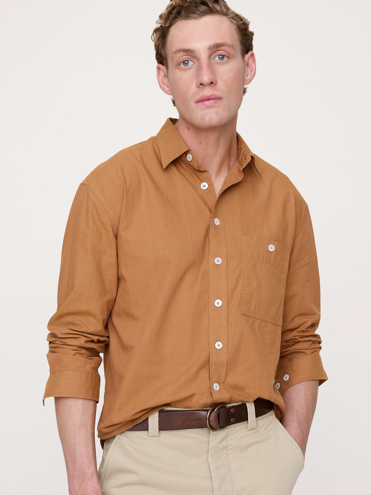 Relaxed-Fit Washed Cotton Poplin Shirt - Mustard Yellow