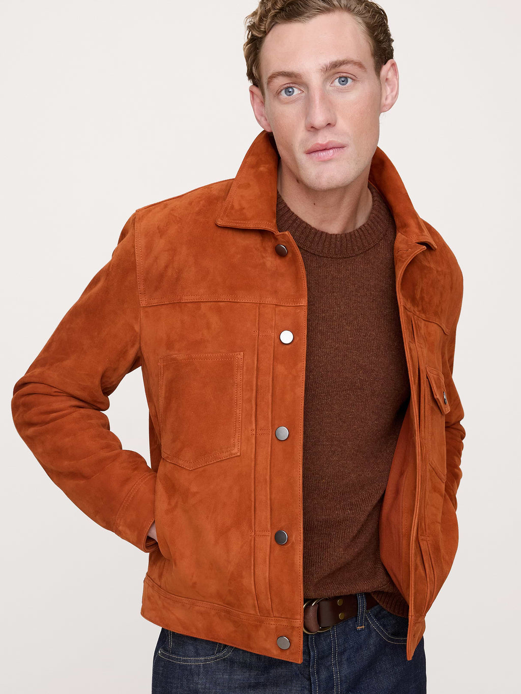 Suede Trucker Jacket - Rust Brown