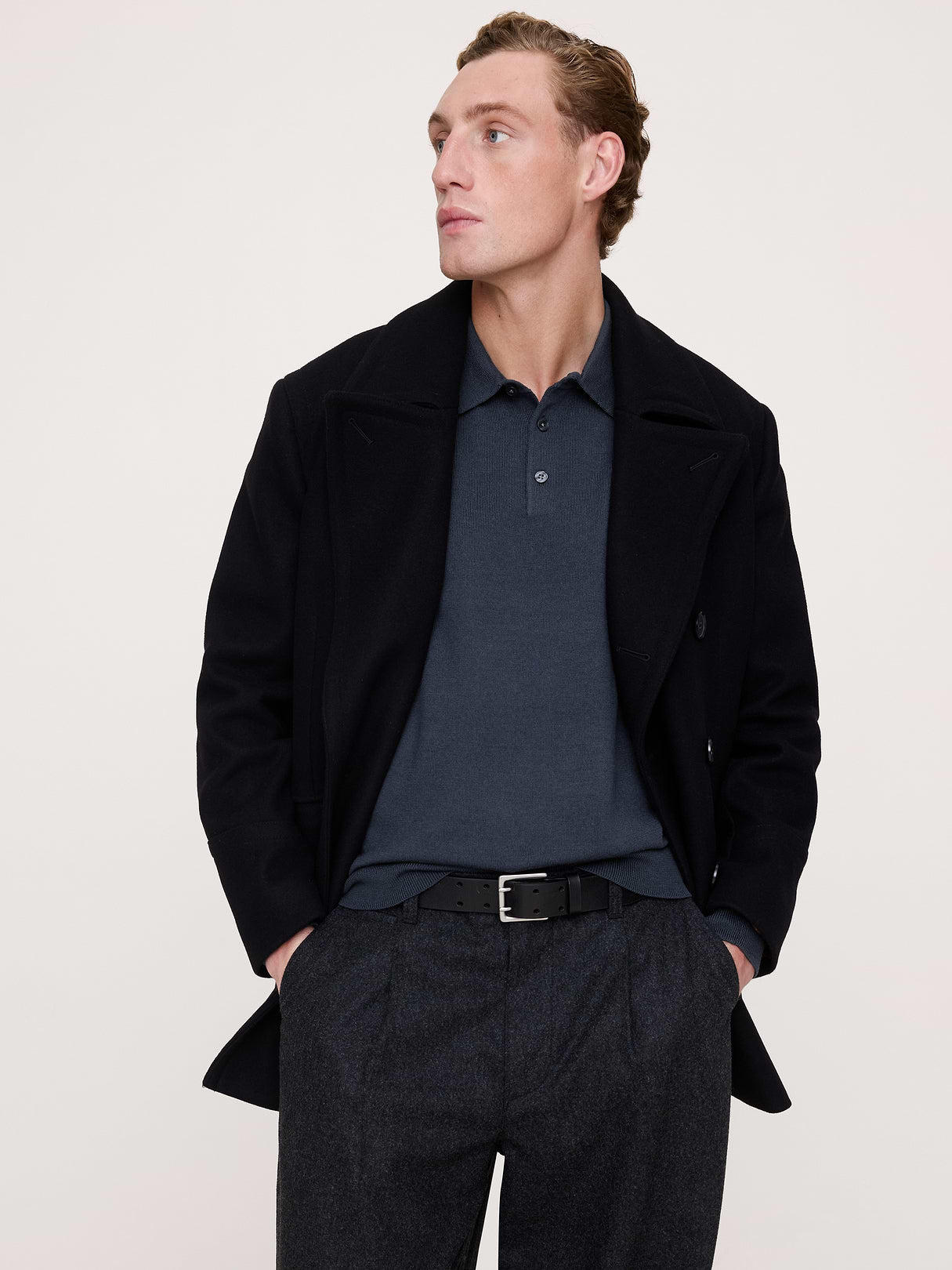 Merino Long-Sleeve Sweater Polo - True Blue Denim
