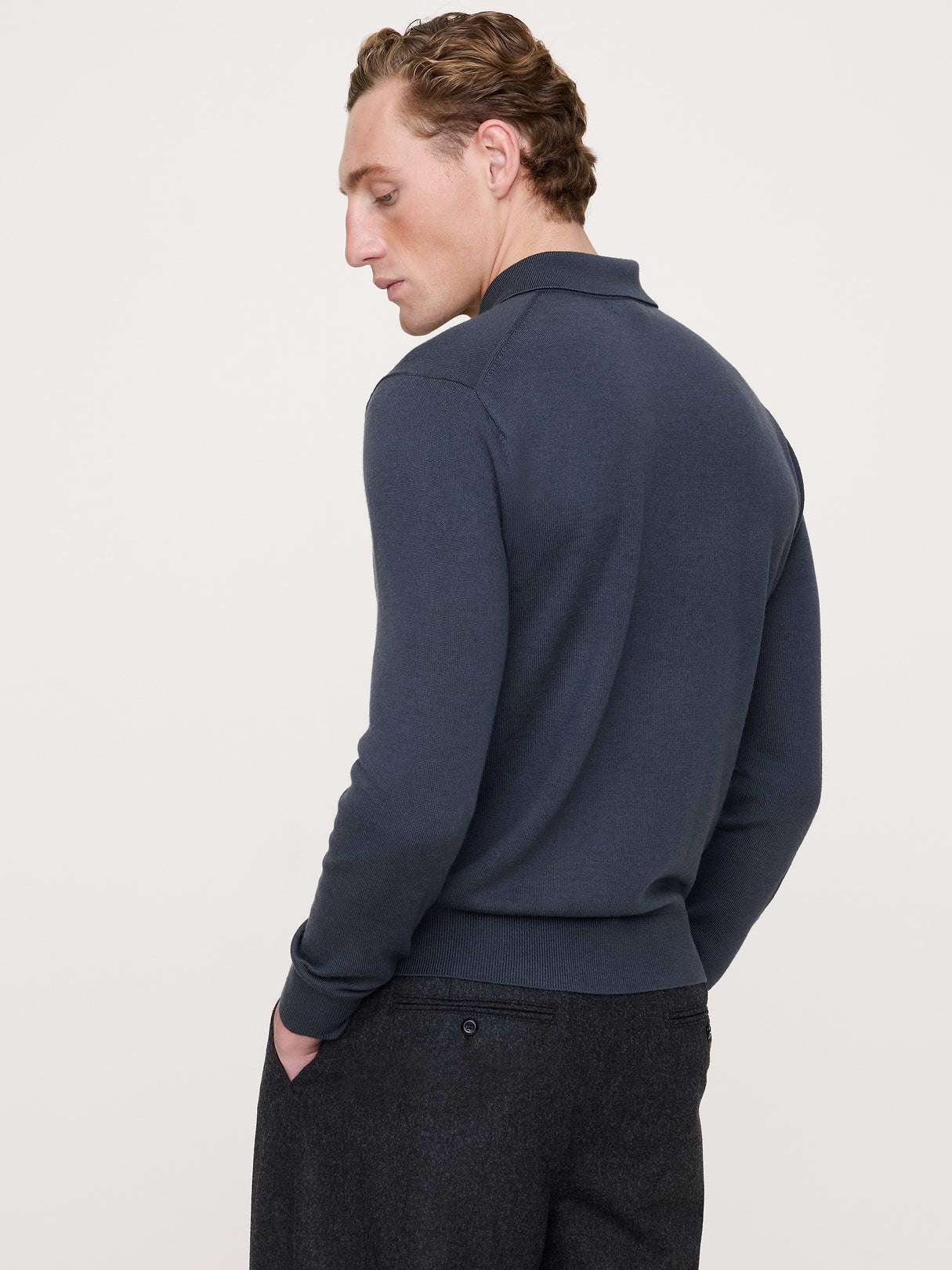 Merino Long-Sleeve Sweater Polo - True Blue Denim