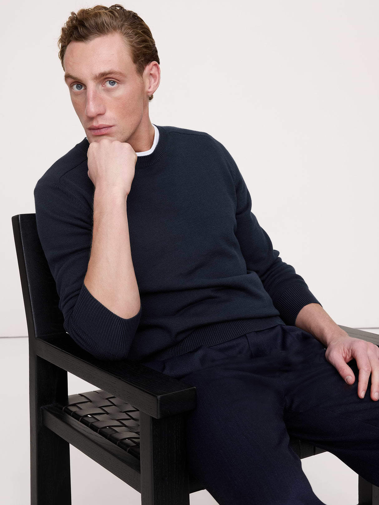 Cotton Crew-Neck Sweater - Navy Blue