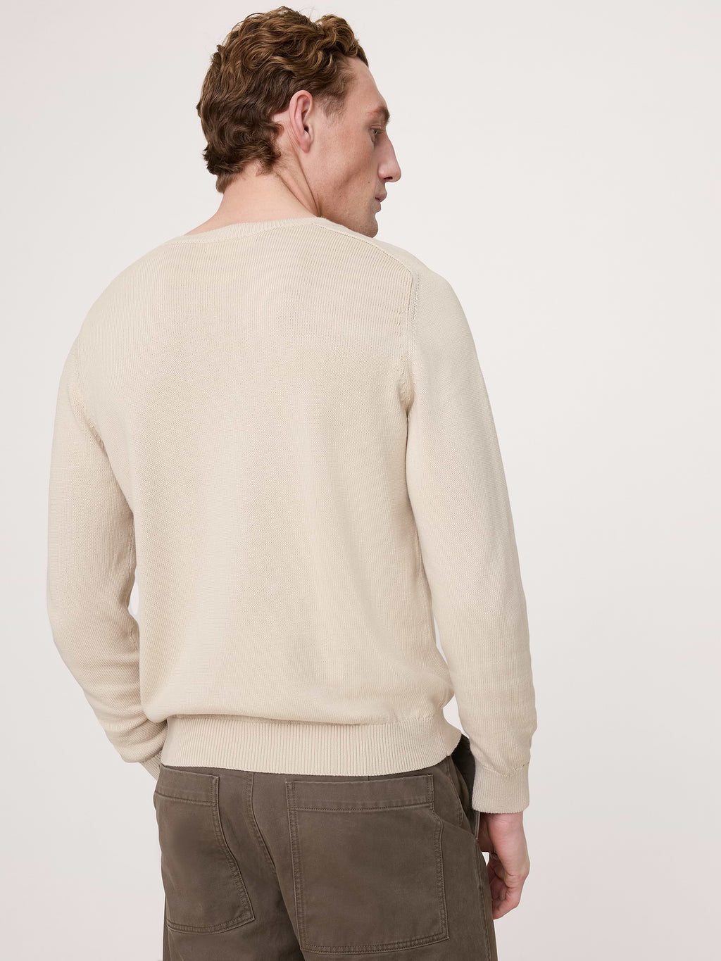 Cotton Crew-Neck Sweater - Light Khaki Beige