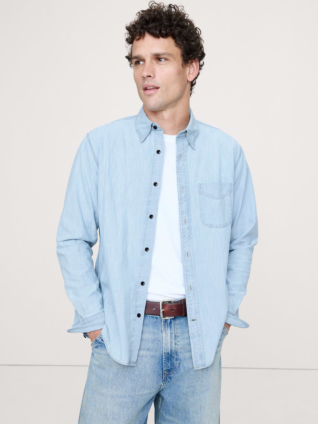 Standard-Fit Chambray Shirt - Light Blue