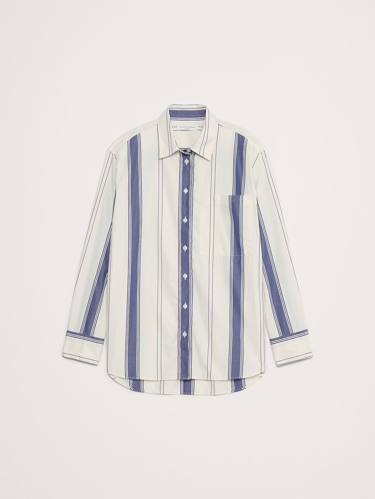 The Oversized Shirt in Cotton Poplin - Dark Multi Stripe