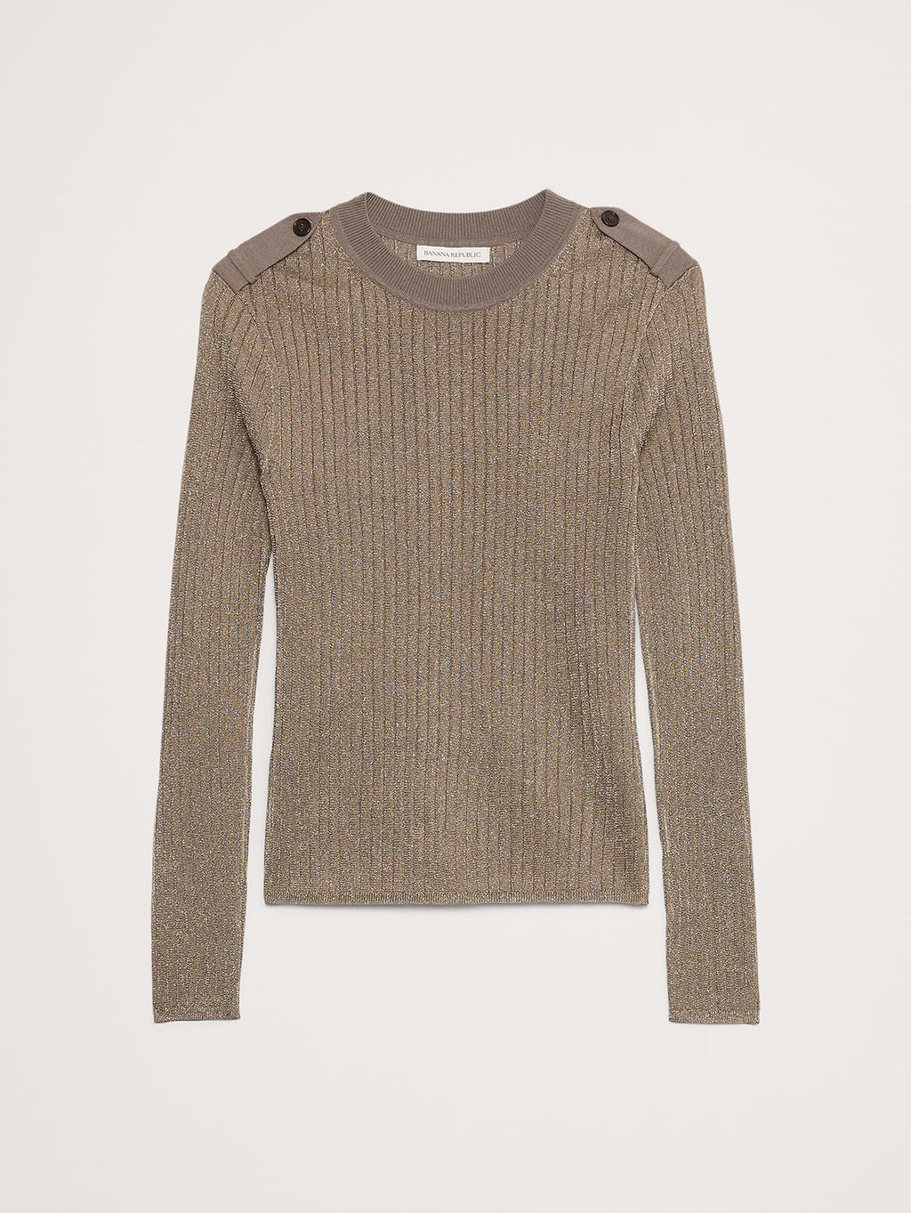 Metallic Shoulder-Epaulet Sweater - Mocha
