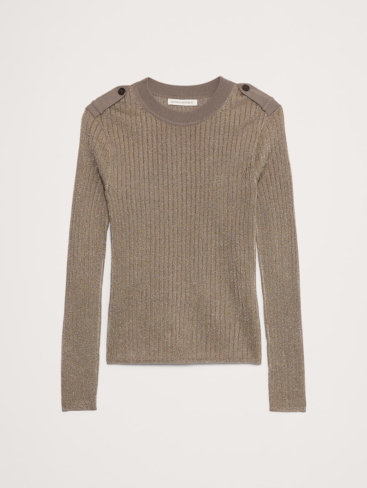 Metallic Shoulder-Epaulet Sweater - Mocha