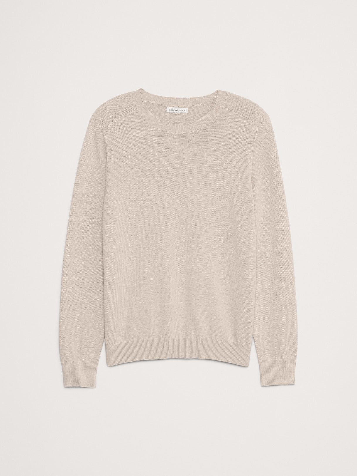Cotton Crew-Neck Sweater - Light Khaki Beige
