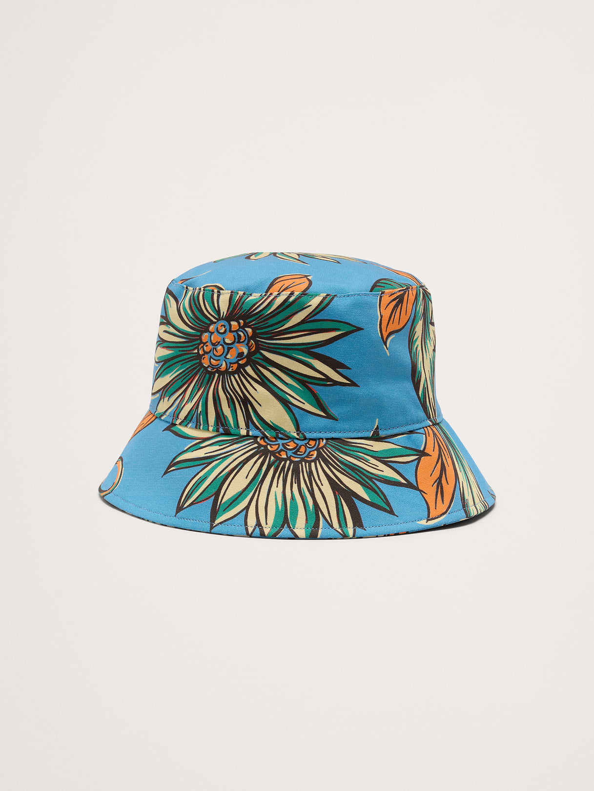 Cotton Canvas Bucket Hat with Pocket - Blue Floral