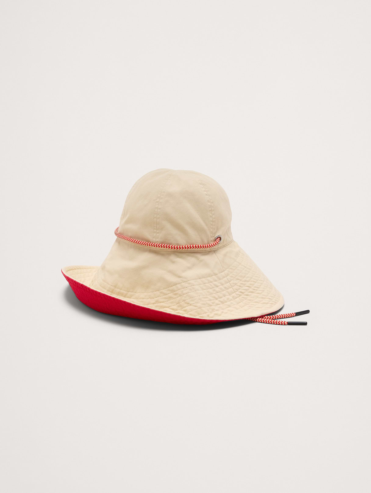 Cotton Canvas Sun Hat - Butter Cream & Hot Red