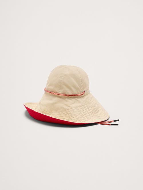 Cotton Canvas Sun Hat - Butter Cream & Hot Red