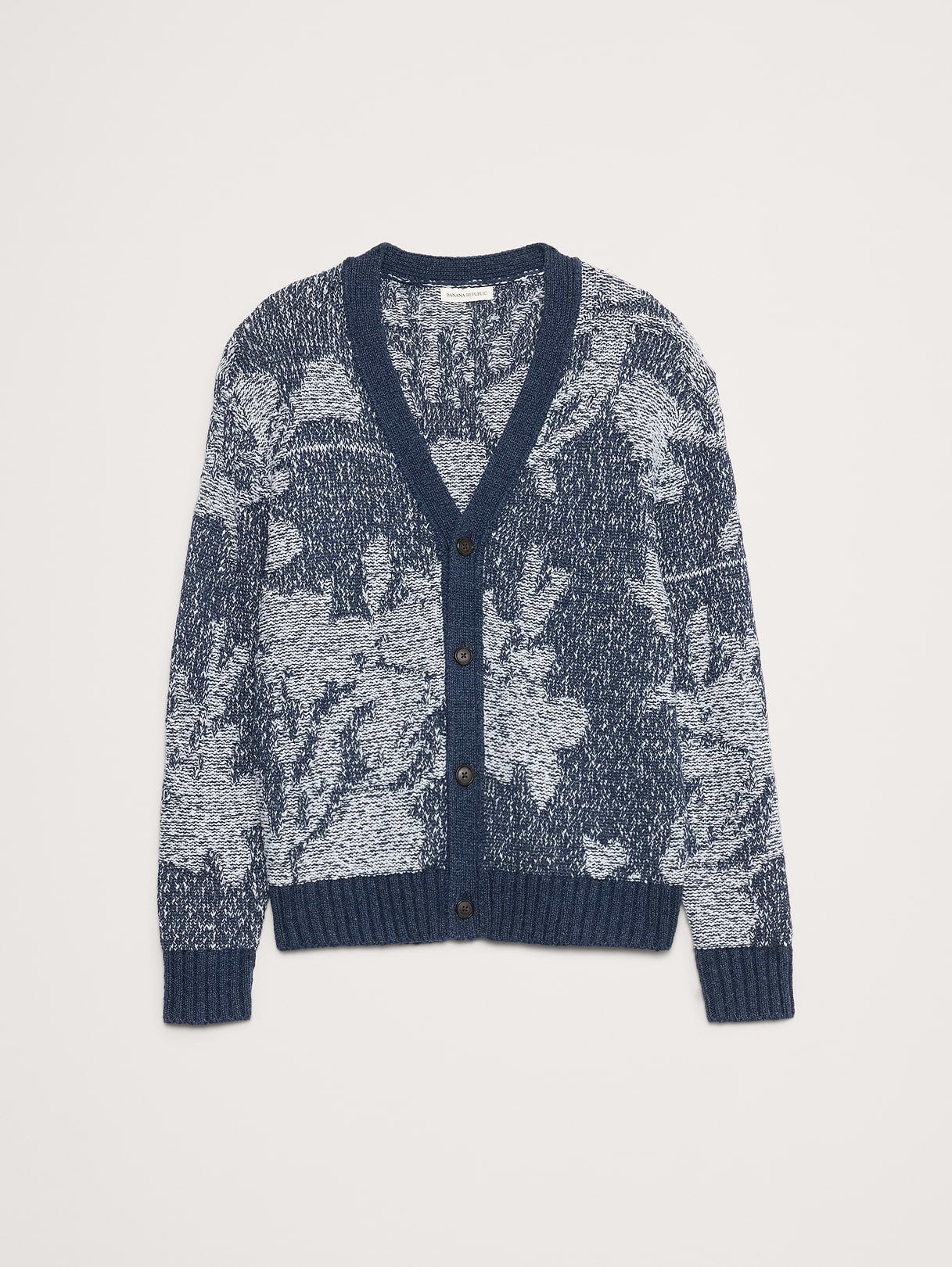 Floral Cotton-Linen Blend Cardigan - Blue Gray