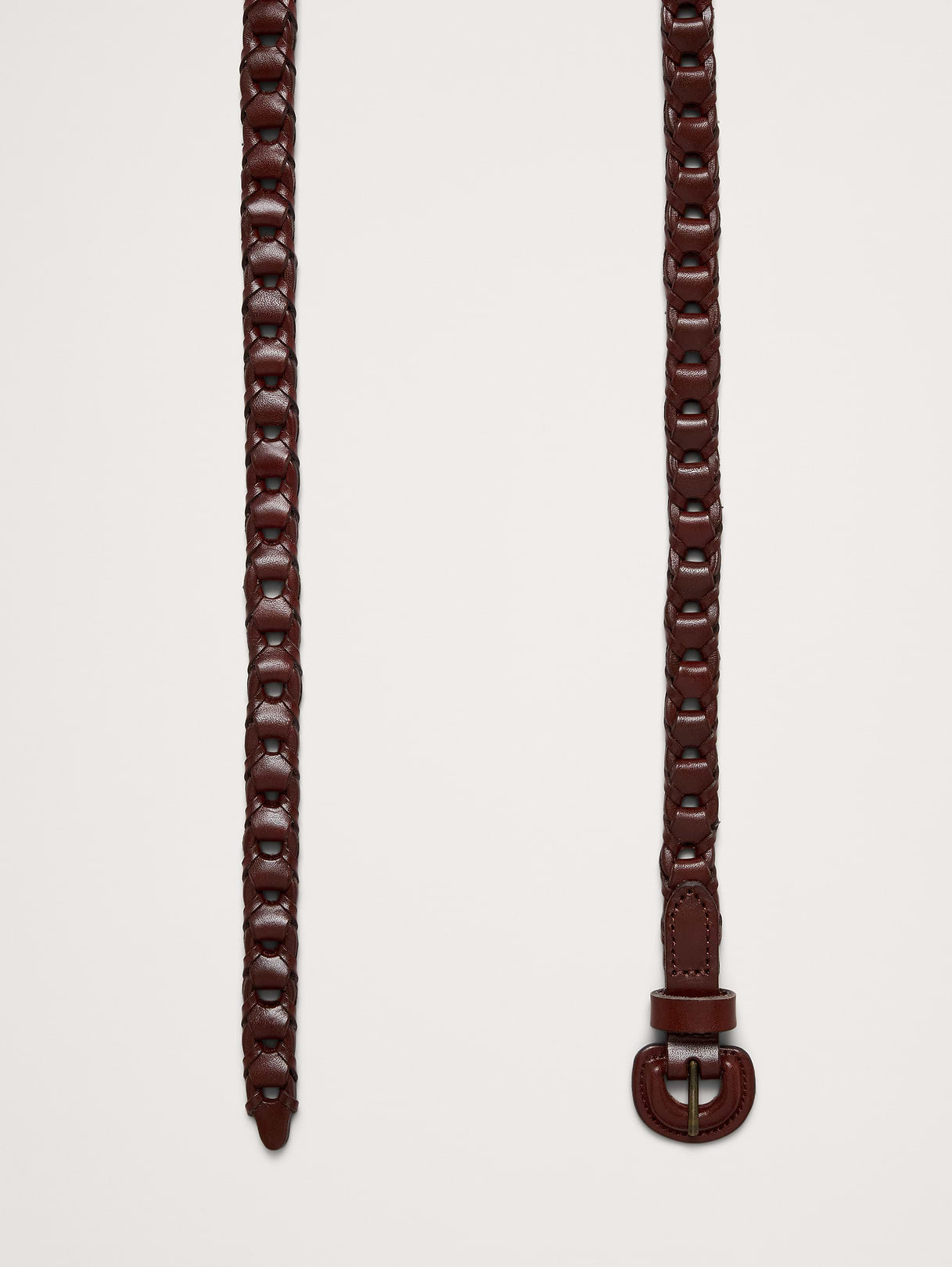 Skinny Woven Leather Belt - Cognac Brown