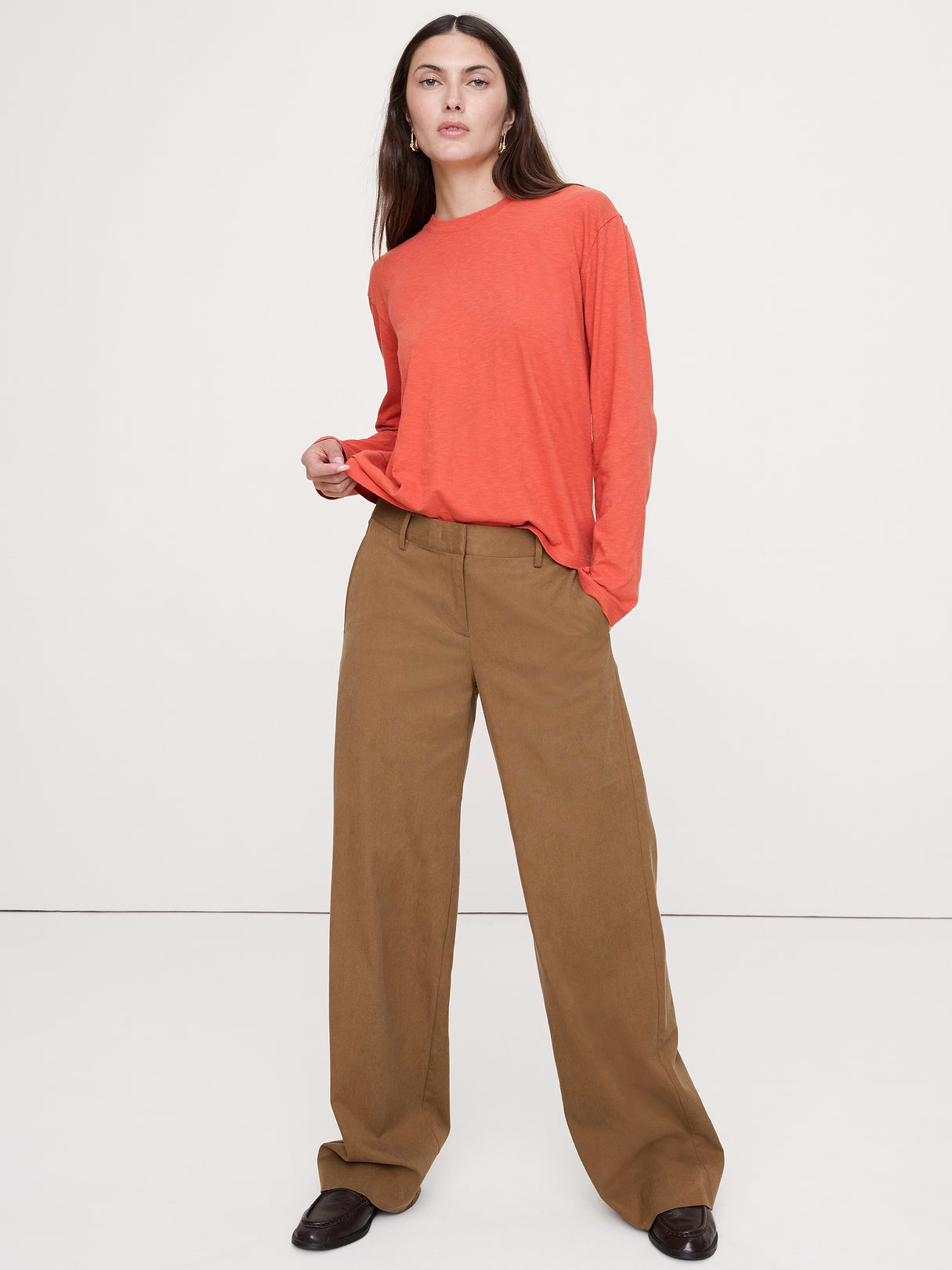 Cotton Slub Long-Sleeve Boyfriend T-Shirt - Harbor Sunset Orange