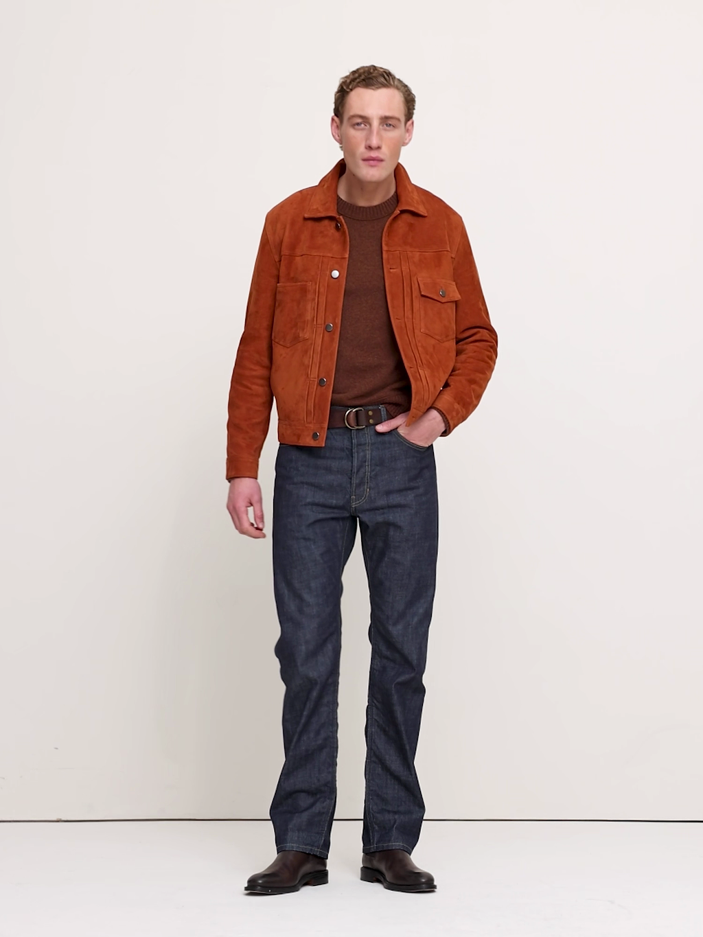 Suede Trucker Jacket - Rust Brown