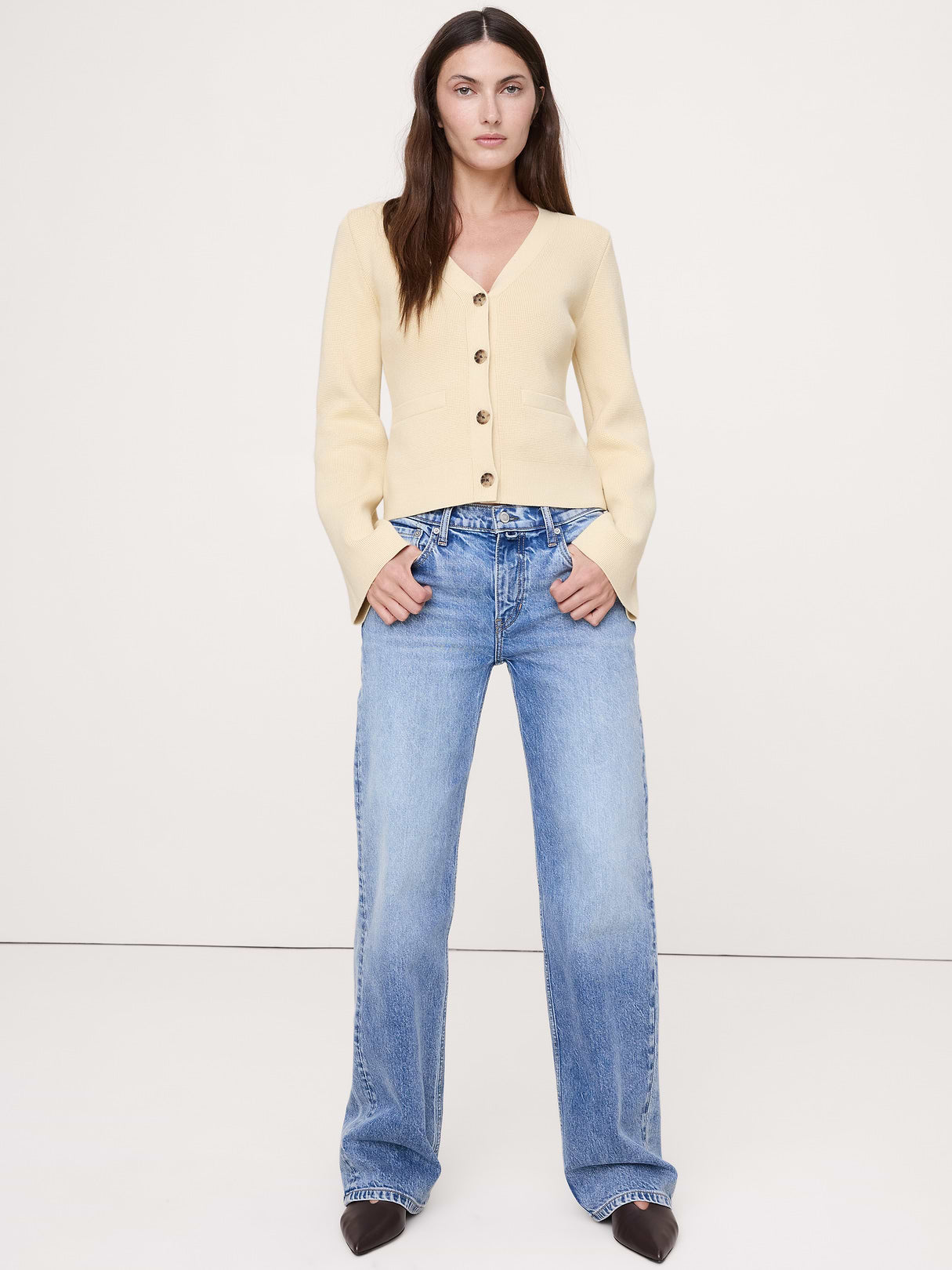 Larkspur Cotton-Silk Flare-Sleeve Cardigan - Butter Yellow