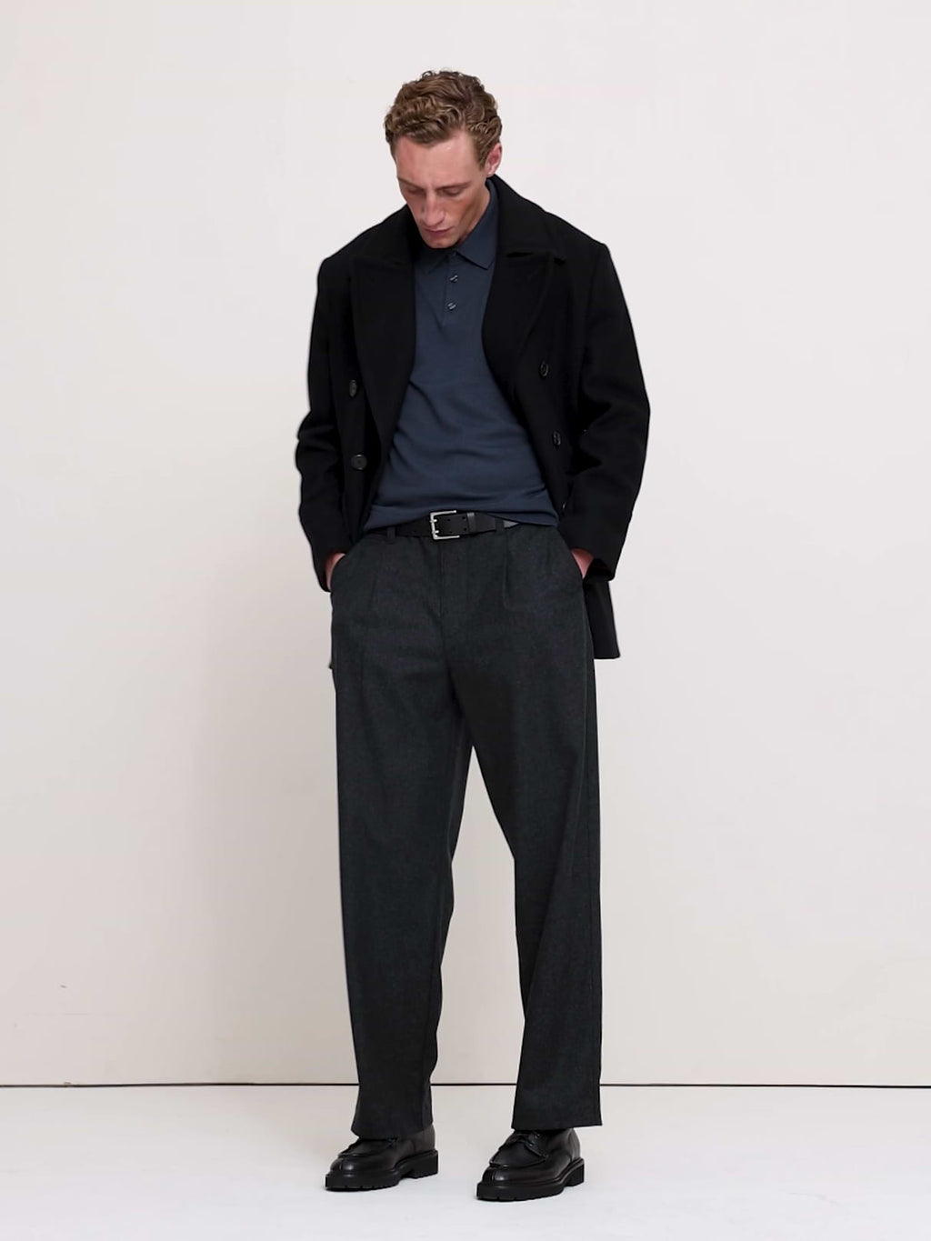 Merino Long-Sleeve Sweater Polo - True Blue Denim
