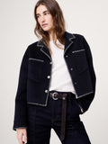 Double-Faced Short Jacket with Blanket Stitch - Navy Blue