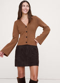 Larkspur Cotton-Silk Flare-Sleeve Cardigan - Cinnamon Coffee Brown