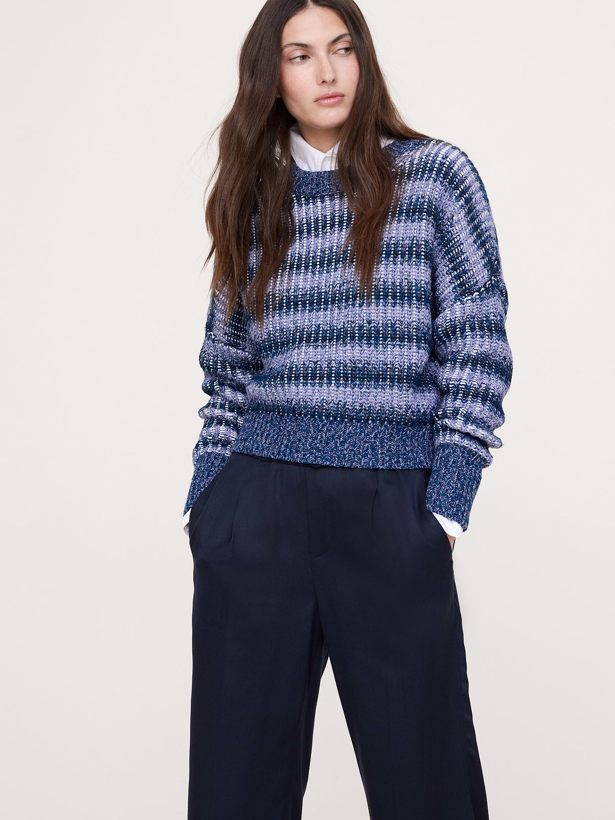 Chunky Cotton Crew-Neck Sweater - Vapor Blue Ombré Stripe