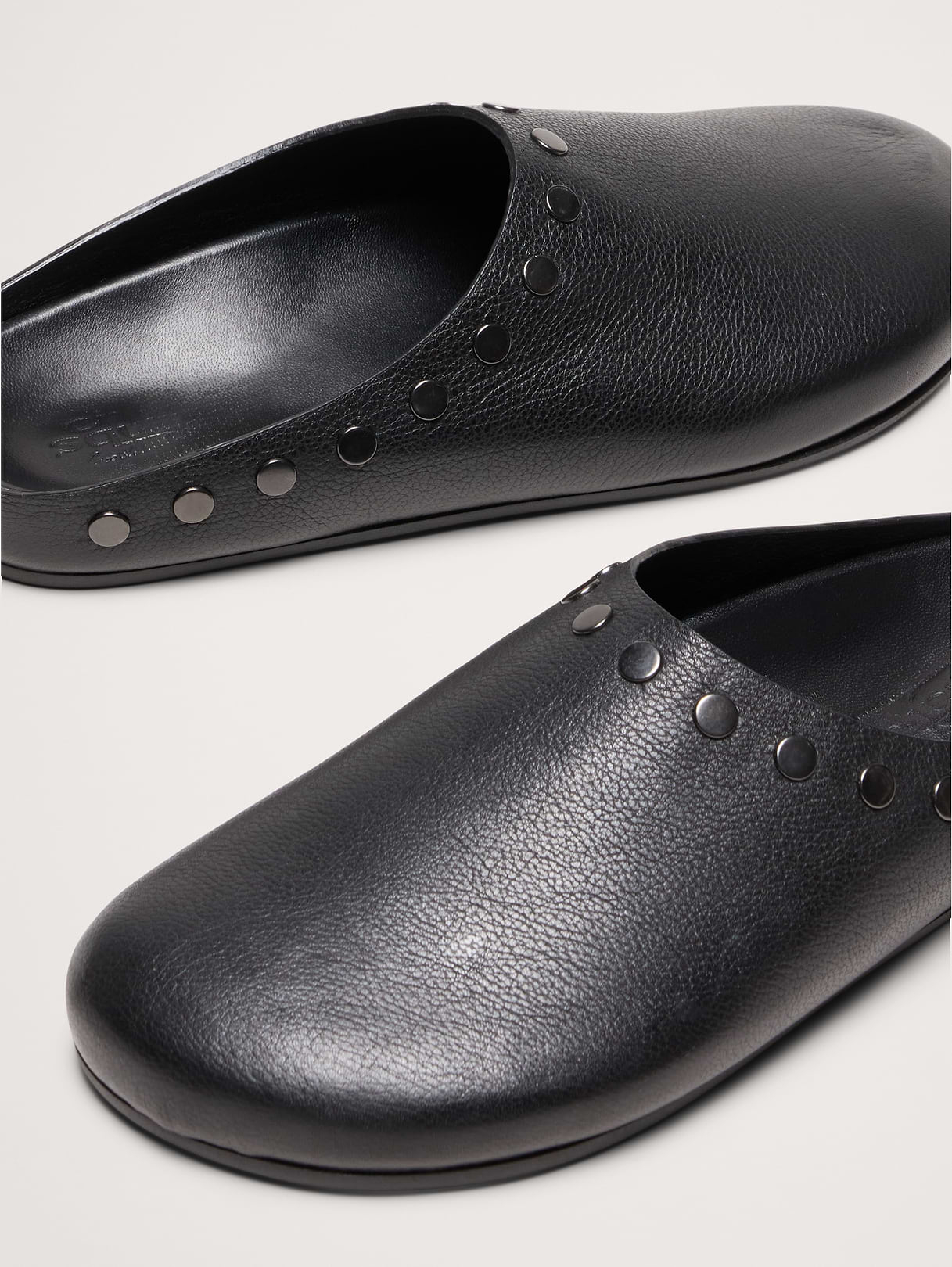 Leather Essential Clog - Studded Black Leather with Leather Footbed