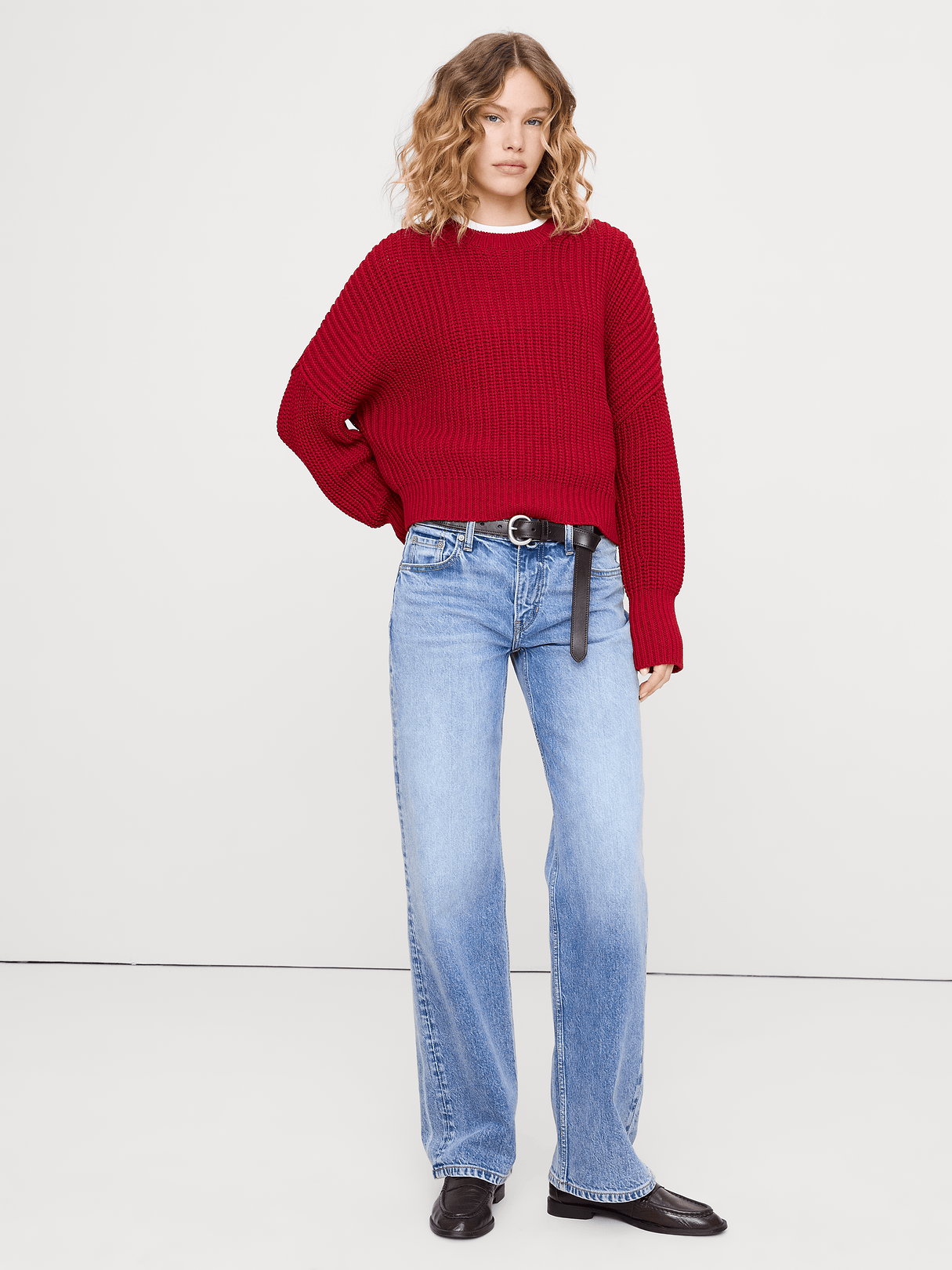 Chunky Cotton Crew-Neck Sweater - Red Star