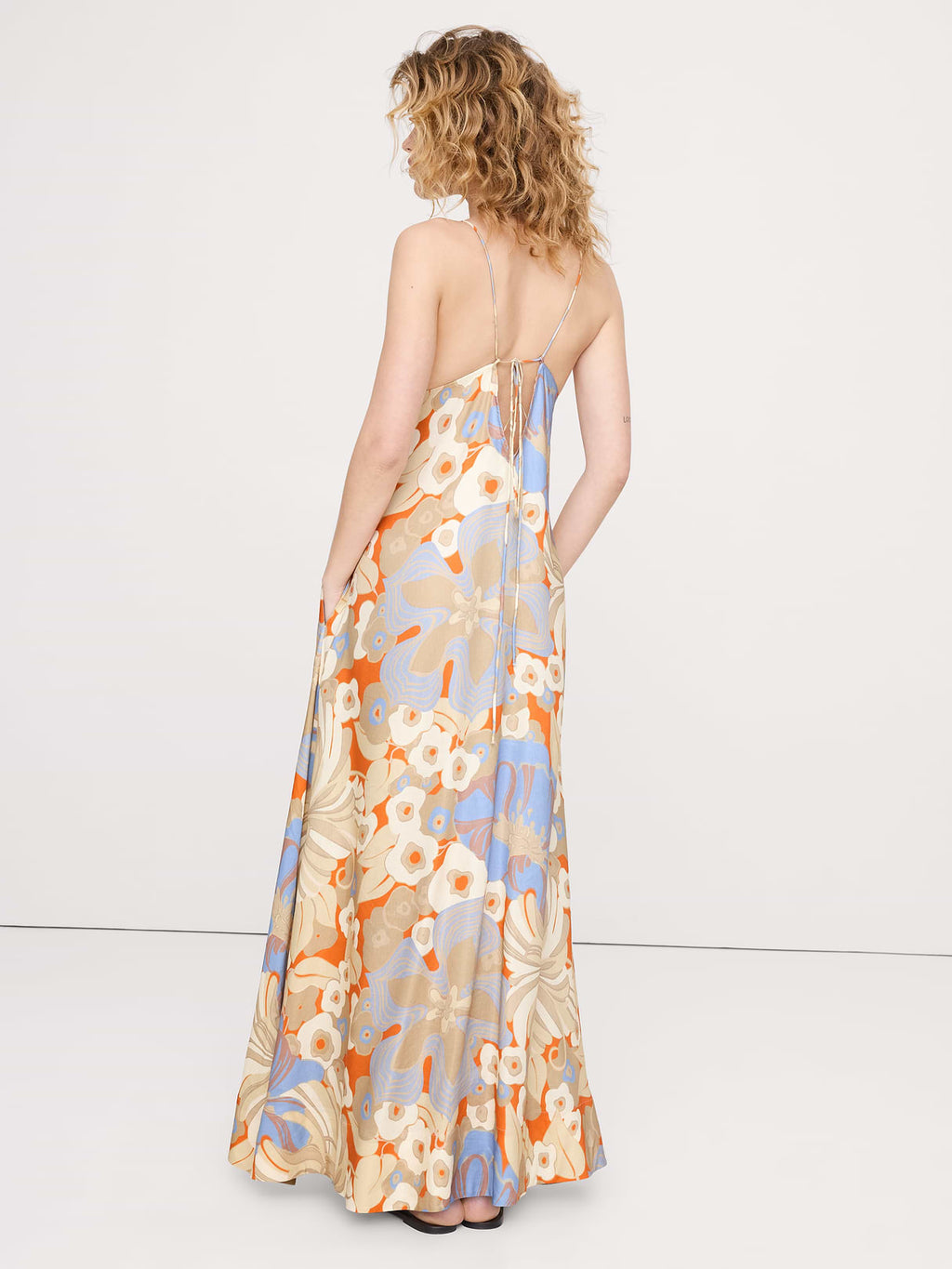 Viscose-Linen Maxi Dress - Orange Floral