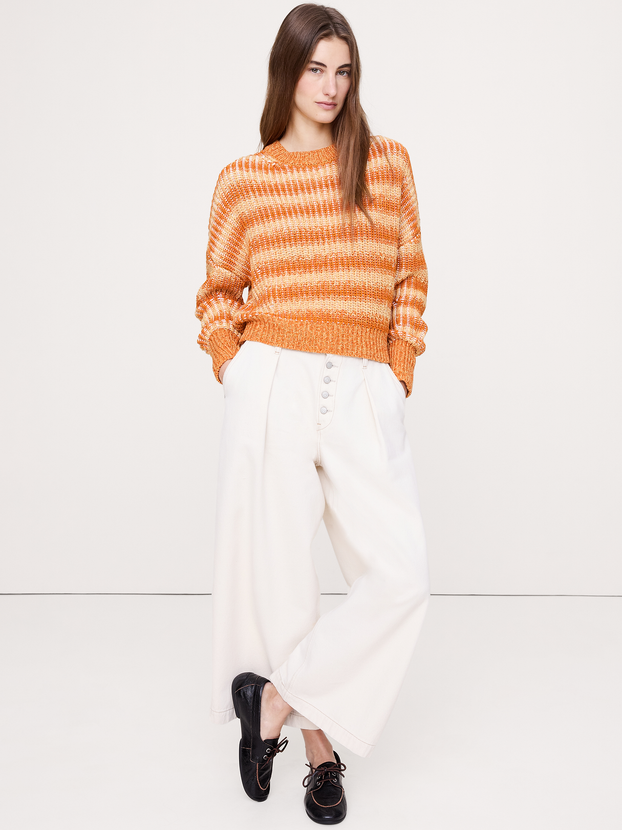 Chunky Cotton Crew-Neck Sweater - Orange Zest Ombré Stripe