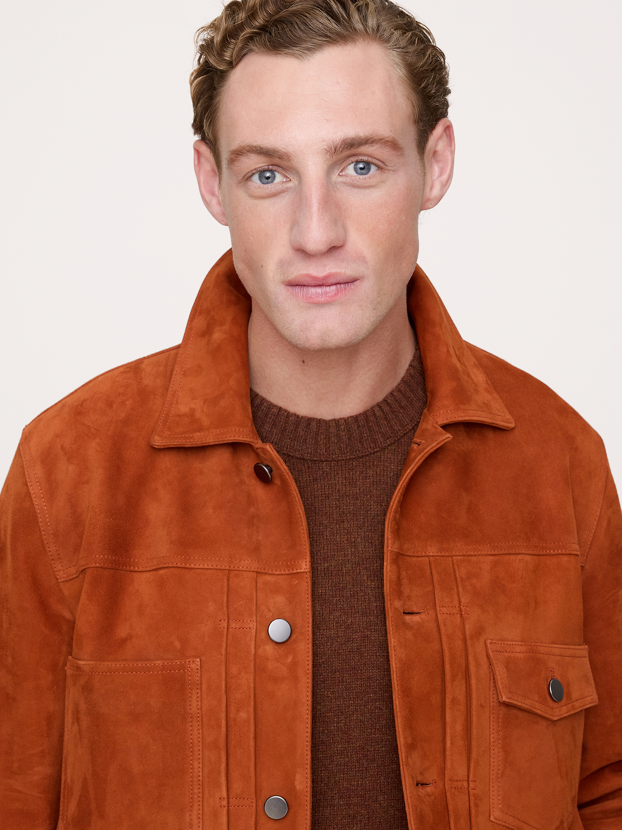 Suede Trucker Jacket - Rust Brown